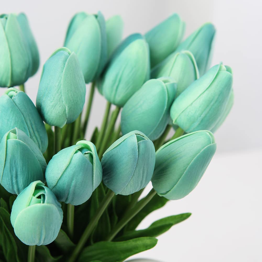 20 Pcs Blue Tulips Artificial Flowers Real Touch Fake Tulips Fake Flowers for Mother&#39;s Day 13.5 Faux Tulips Faux Flowers Bulk Artificial Tulips Flowers for Vase Centerpieces Home Wedding Bouquet