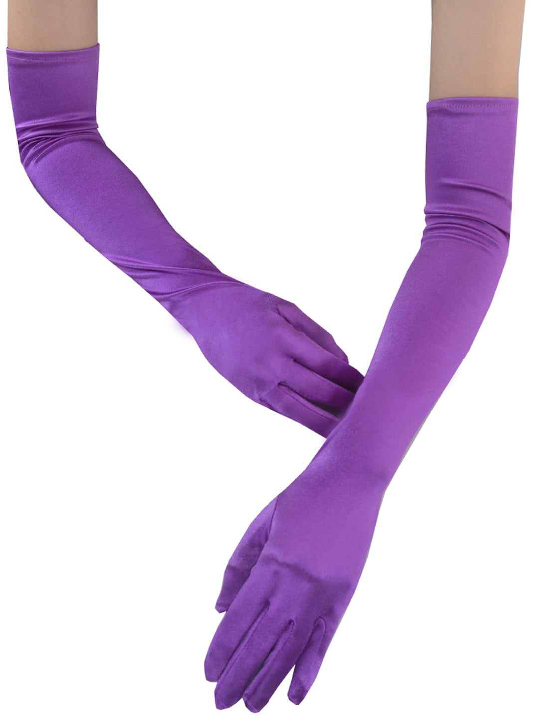Women 20s Satin gloves Formal Bridal Banquet Party Wedding Opera Colorful Mitten 22 Inch Purple