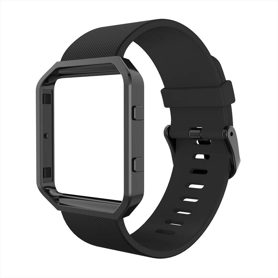 Sport Band Compatible with Fitbit Blaze Smartwatch Sport Fitness, Silicone Wrist Band with Meatl Frame Replacement for Fitbit Blaze Men Women, Large, Black Band+Black Frame