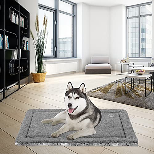Reversible Dog Crate Mat (Cool &amp; Warm), Machine Washable Kennel Pad for Large, Medium, Small Dogs, Grey