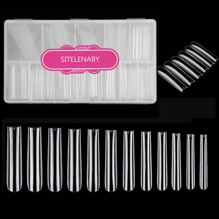Acrylic 3XL Full Cover Square Nail Tips, 12 Sizes, 360pcs, Clear, Glossy Finish