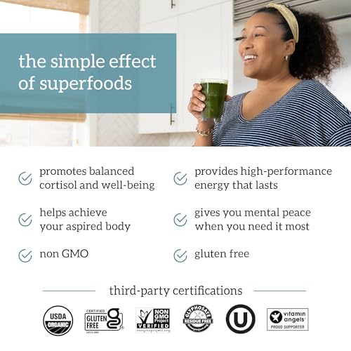Green Juice - Powder Supplement with Organic Spirulina, Ashwagandha, and Chlorella - Helps Achieve Fitness Goals and Reduce Cortisol Levels, 30-Day Supply