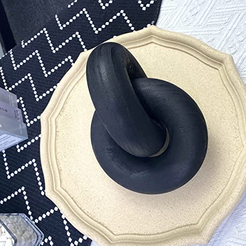 2-Link Wood Chain / Knot Décor, Hand Carved Boho Bead Home Shelf Decor Suitable for Bedroom, Living Room, Coffee Table, Black