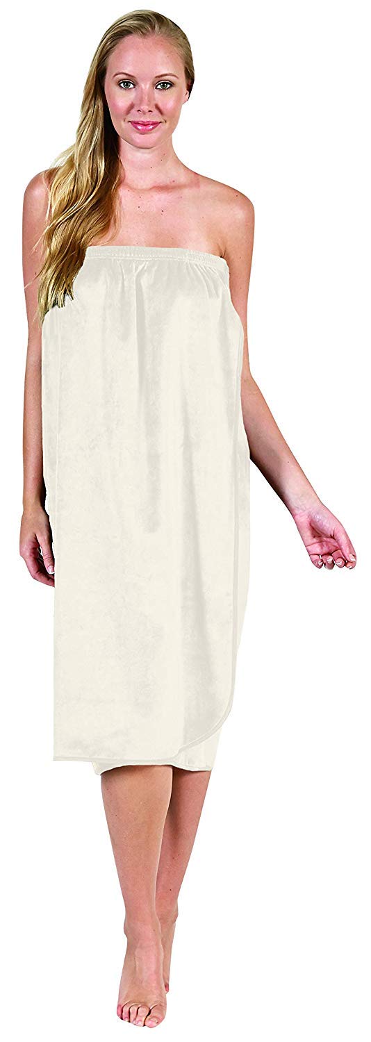 Cloud 9 Women's Plush Microfiber Knee Length Spa Wrap, Simple Body Wrap, Microfiber, Elasticized Top with touch-and-close fasteners, Machine Washable, 32 inch length, Soothing Sand