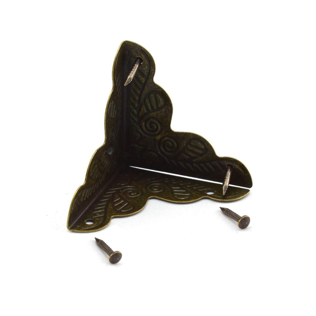 12 Pack Furniture Corner Protector 1 x 1 Antique Bronze Triangle Edge Decorative Metal Corner Guard for Storage Box Jewelry Case Cabinet Coffee Table Wooden Chest etc.