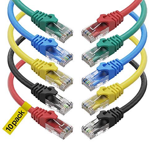 Cat 6 Ethernet Cable 3 FT (10 Pack), Cat6 Patch Cable, High Speed 10Gbps 500Mhz Ethernet Cable Network Cord, RJ45 Lan Internet Cable for Computer Modem Router PS4/5 Xbox -5 Colors