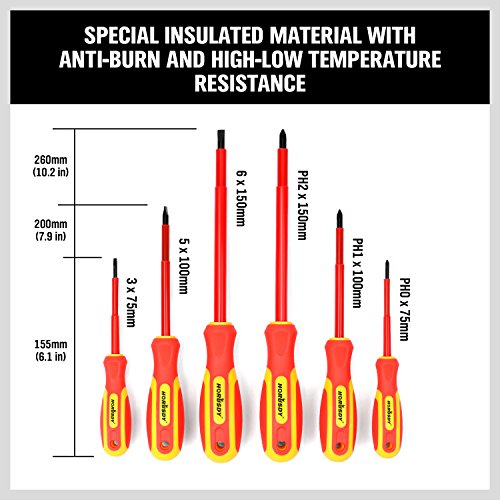 6-Piece 1000v Insulated Screwdriver Set, Magnetic Tip Electrician screwdriver Set (Insulated Screwdriver Set)
