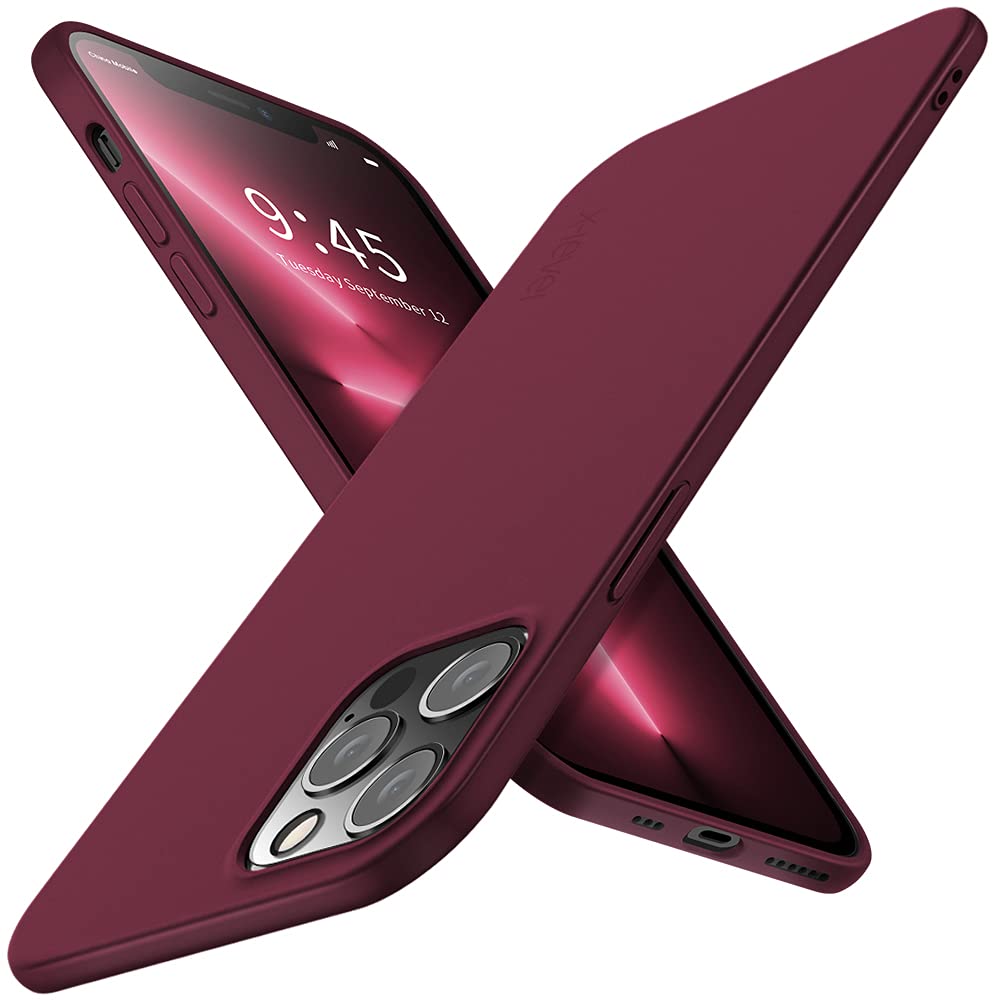 Compatible iPhone 13 Pro max Case Slim Fit Ultra-Thin [Guardian Series] Soft TPU Matte Finish Coating Phone Cases Lightweight Back Cover Grip for iPhone 13 Pro max 6.7 (2021)-Wine red