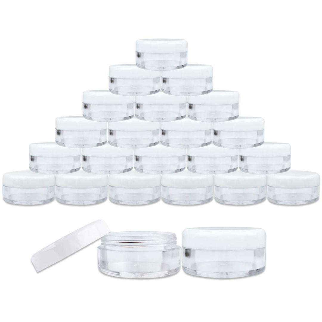 Beauticom 5 Gram or 5 ML Round White Screw Cap Lid with Clear Base Jar (Quantity: 50 Pieces)