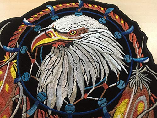 Large 8.3 x 11.8 inch 100% Embroidered Patch Motorcycle Bikers Riders Native American Bald Eagle Dream Catcher The Ultimate Respect Patrotic Applique Decorative Patch