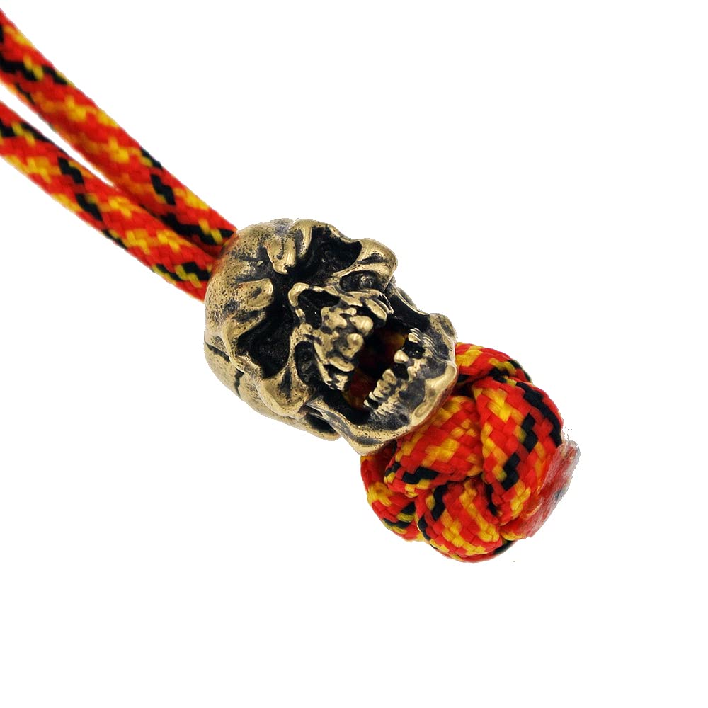 Antique Skull Brass Lanyard Bead DIY Knife Paracord Parachute Cord Beads Copper Keychain Handcrafted Charms (Gold)