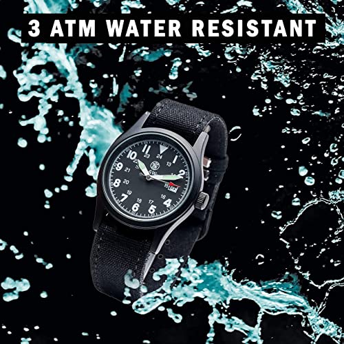 Smith &amp; Wesson Men&#39;s Military Watch, 3 Interchangeable Canvas Straps, 3 ATM Water Resistant, Date Display, Scratch Resistant Glass, Suitable for Outdoor Activities, Swimming, 38 mm, Christmas Gift