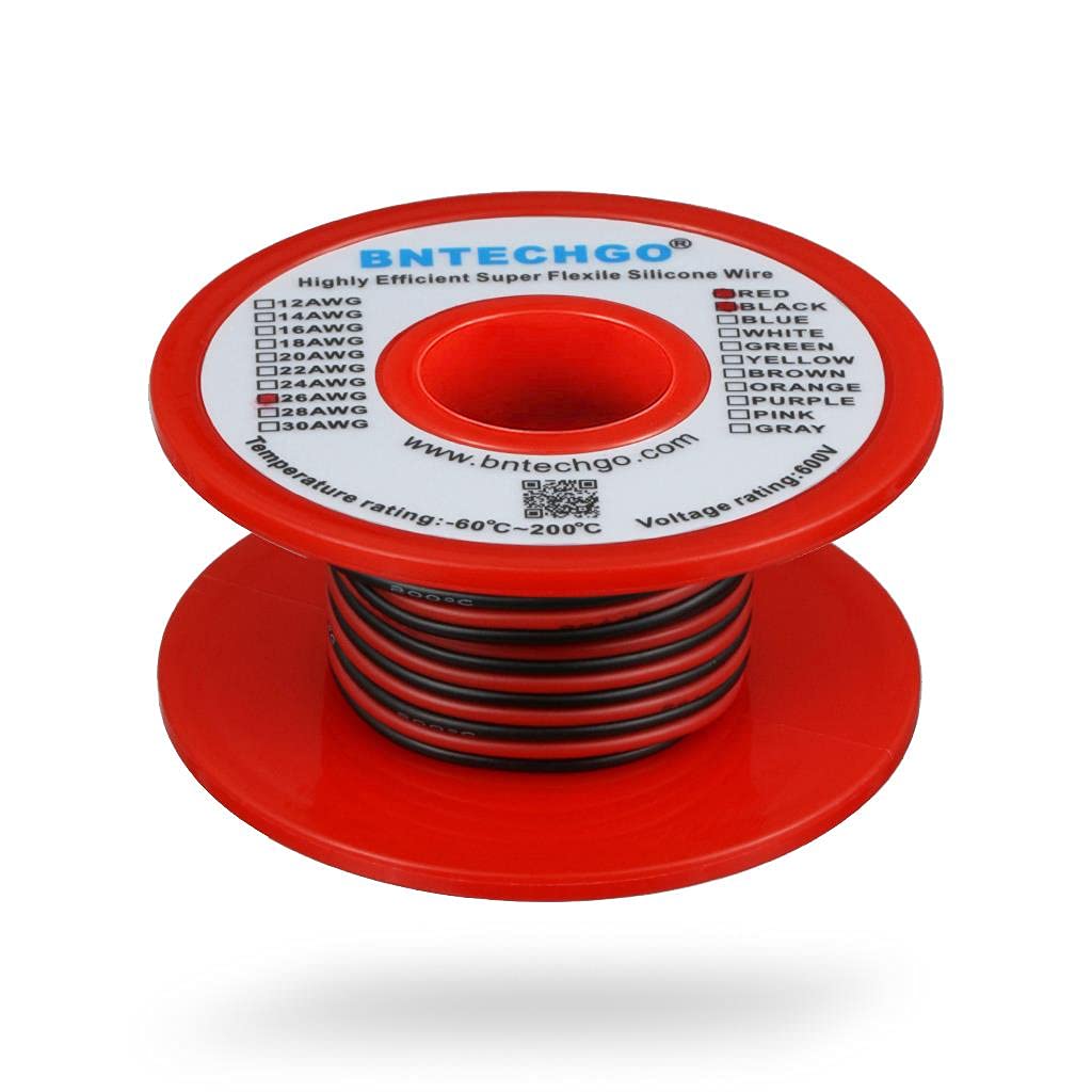 26 Gauge Silicone Wire Spool Red and Black Each 50ft 2 Separate Wires Flexible 26 AWG Stranded Tinned Copper Wire