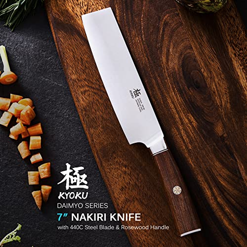 7 Inch Nakiri Knife - Daimyo Series - Vegetable Cleaver with Ergonomic Rosewood Handle, & Mosaic Pin - Japanese 440C Stainless Steel Kitchen Knife with Sheath & Case