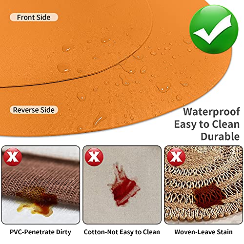 Table Mats for Round Fall Placemats Set of 4 Outdoor Indoor Place Mats Leather Wipeable Washable Placemats for Kitchen Dining Patio Table Heat Resist Easy to Clean Orange Placemats