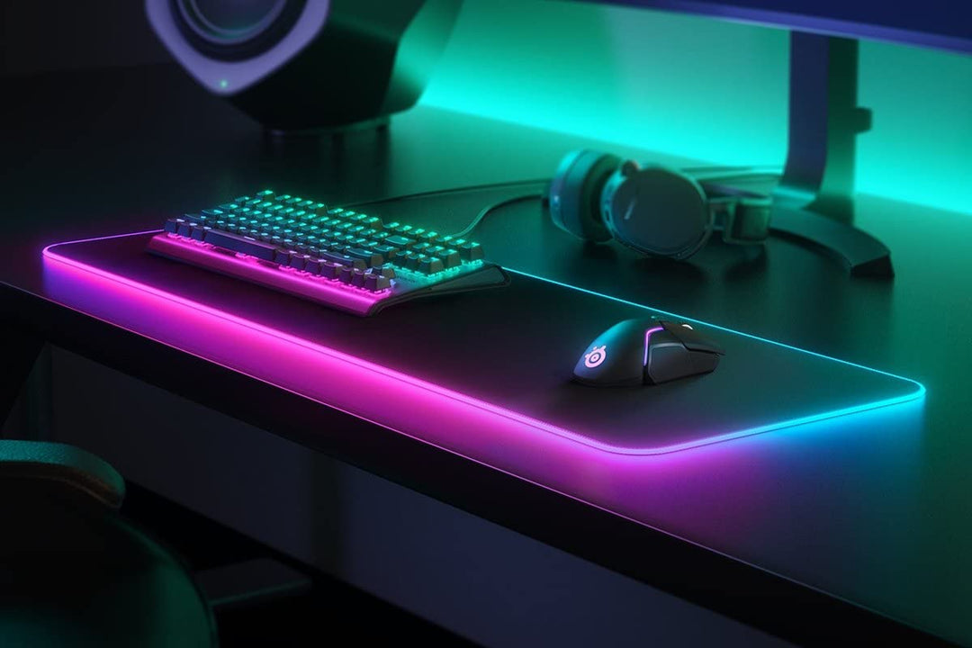 Gaming Mouse Pad 2 Zone RGB Illumination 9cm x 30cm x 0.4cm QcK Prism Cloth XL Black