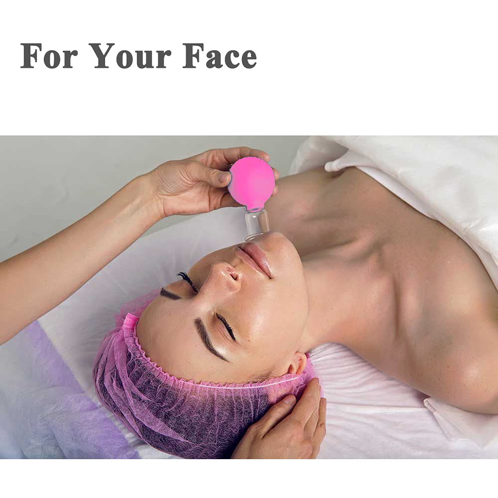 FeelFree Sport 2 Pieces Glass Facial Cupping Kit-Silicone Vacuum Suction Massage Cups Set Anti Cellulite Lymphatic Therapy Sets for Eyes, Face (Pink)