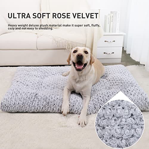 Washable Dog Bed Deluxe Plush Dog Crate Beds Comfy Kennel Pad Anti-Slip Pet Sleeping Mat for Large, Jumbo, Medium, Small Dogs Breeds, 35 x 23, Gray