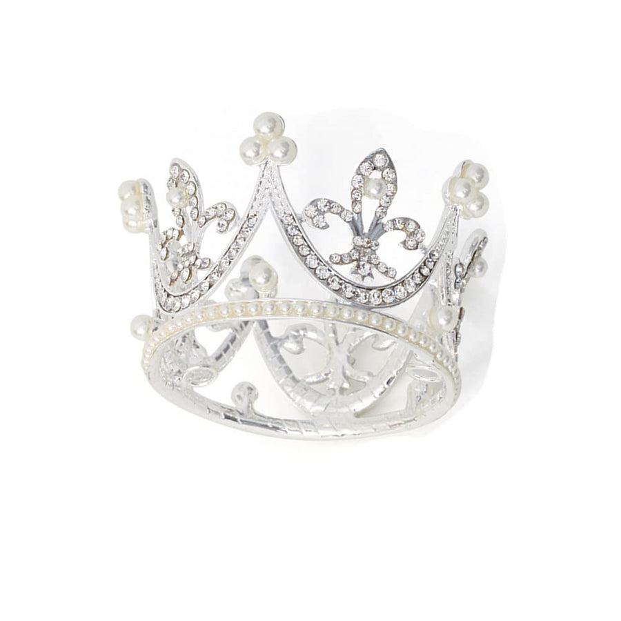 Bridal Wedding Party Pearl Rhinestone Full Circle Round Mini Crown Tiara Princess Crown