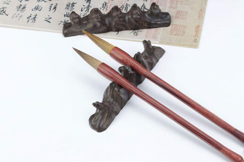 Black Catalpa Calligraphy Brush Holder Chinese Brush Rack 9x2x4.5cm(3.5x0.8x1.77)