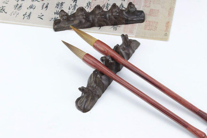 Black Catalpa Calligraphy Brush Holder Chinese Brush Rack 9x2x4.5cm(3.5x0.8x1.77)