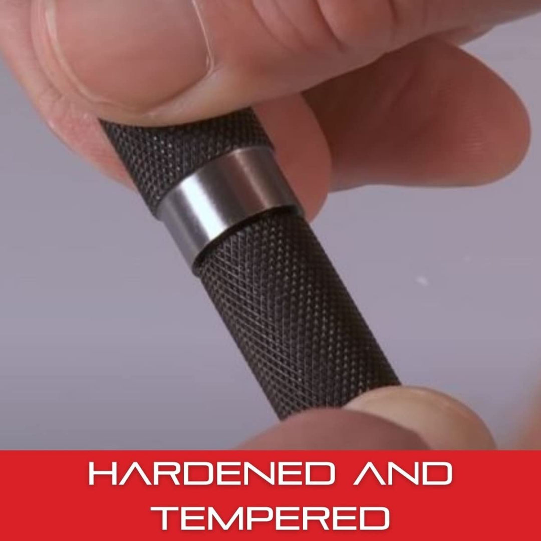 Steel Center Punch with Round Shank and Knurled Finger Grip - Hardened and Tempered, 4 (100mm) Length, 1/8 (3mm) Diameter Tapered Point