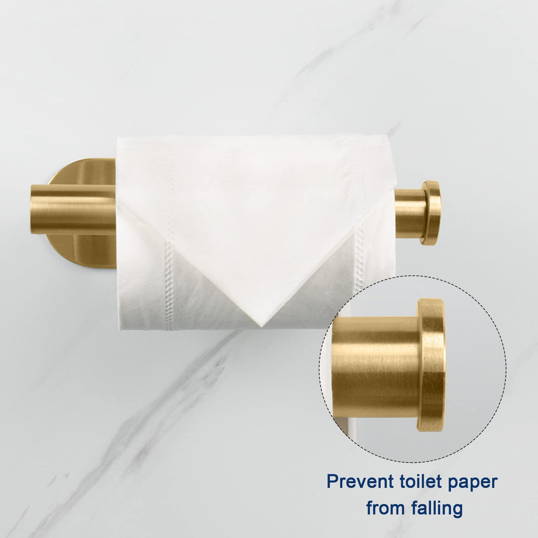 Toilet Paper Holder Self Adhesive, Premium Thicken SUS304 Stainless Steel Rustproof Adhesive Toilet Roll Holder no Drilling for Bathroom, Kitchen, Washroom (1 Pack, Brushed Gold)