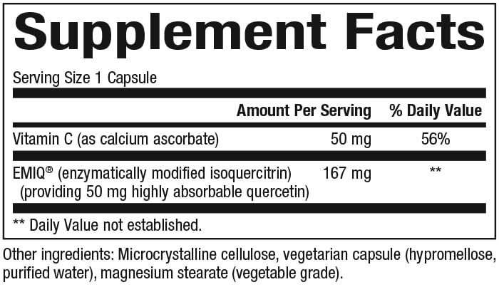 Bioactive Quercetin EMIQ 50 mg with Vitamin C, Supports Sinus, Heart and Immune Health, 60 Capsules