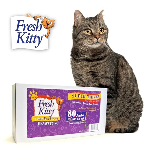 80 Count Litter Box Liners Super Thick, Durable, Easy Clean Up Jumbo Drawstring Scented Litter Pan Liners, Bags for Pet Cats