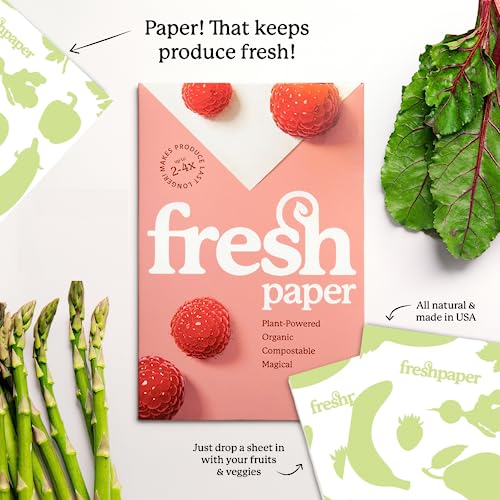 FRESHPAPER Keeps Fruits &amp; Vegetables Fresh for 2-4x Longer, 8 Reusable Food Saver Sheets for Produce (1 Pack), Made in the USA by The FRESHGLOW Co