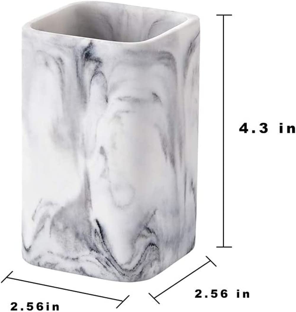 ZCCZ Toothbrush Holder for Bathrooms, White Marble Look Toothpaste and Makeup Holder, Brushes and Razors Holder, Vanity Bathroom Countertop Organizer, Toothbrush Cup