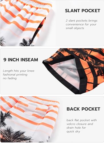 Men&#39;s Swim Trunks Quick Dry Bathing Suit 9 Big &amp; Tall Palm Swimsuit #1525 Orange L