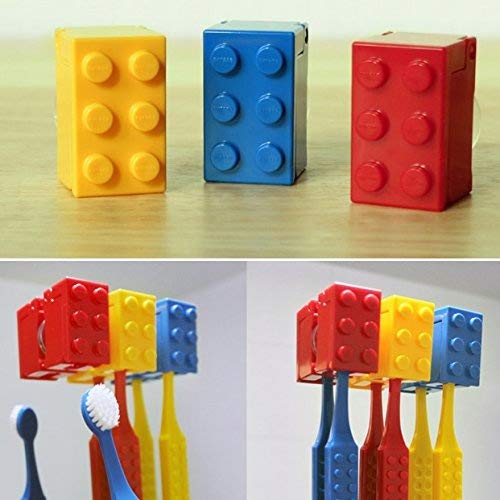 3pcs Brick Design Toothbrush Case Cover Holder Set for Office, Travel, Home for Kids Children (3Pcs-BlockHolders)