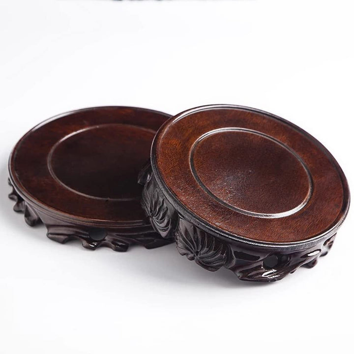GOLDY&amp;WENDY Wooden Rosewood Carved Base Chinese Vase Buddha Statue Stone Plant Display Stand Large Round Craft Collection Pedestal