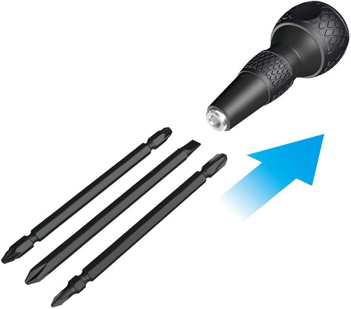 BALL GRIP 1/4 Hex. Bit Interchangeable Screwdriver (Bit 3PC. (+1, +3 / +2, -6 / PZ2, PZ3) SET. 220W3J1)