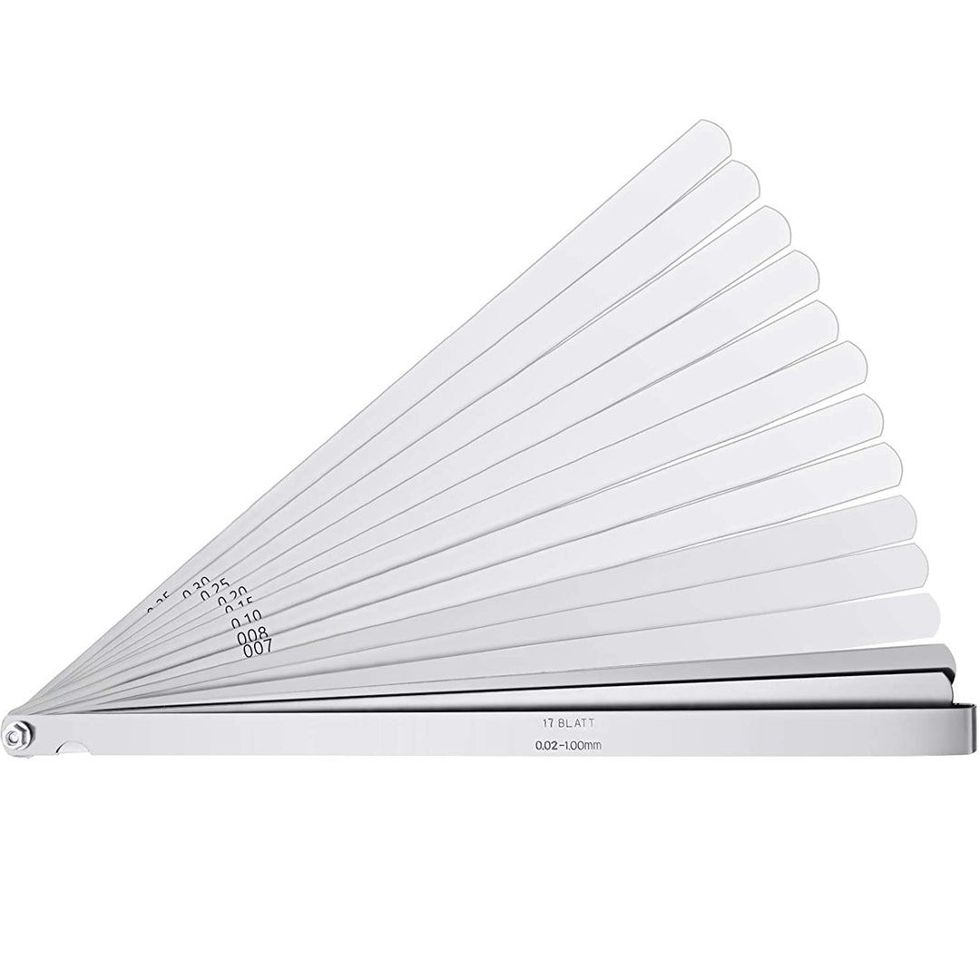 17 Blades Long Feeler Gauge 0.02-1.00 mm, Stainless Steel Feeler Gauge Dual Marked Metric and Imperial Measuring Tool(0.02-1.00 mm, 17 Blades)