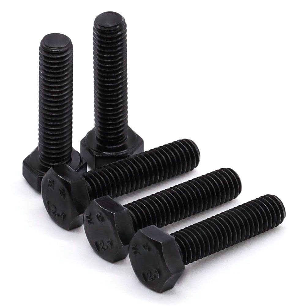 M10-1.5 x 35mm (10 Pcs) Black Hex Bolt, Black Hex Head Screws Bolts, Alloy Steel, Grade 12.9, Black Oxide Finish, Fully Threaded, Standard DIn933