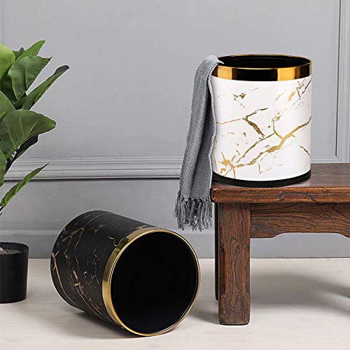 2.6Gallon Small Office Trash Can,Bathroom Garbage can,Bedroom Waste Basket Bin Garbage Bag invisable Trash Bin for Living Room (black gold marble)