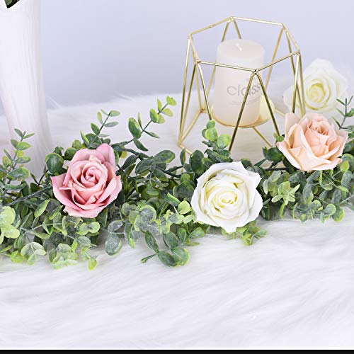 Faux Eucalyptus Garland Plant, 2 Pack Artificial Vines Hanging Eucalyptus Leaves Greenery Garland for Wedding Backdrop Arch Wall Decor, 6 Feet/pcs UV Protected Indoor Outdoor