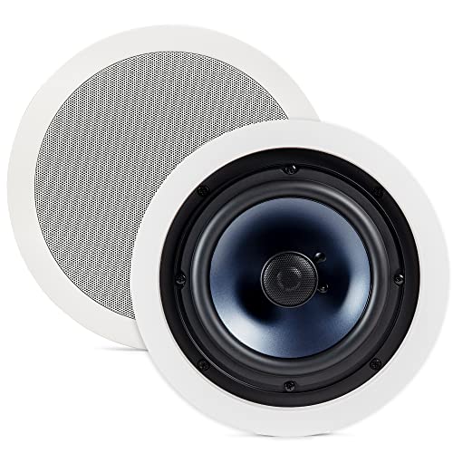 RC60i 2-Way Premium in-Ceiling 6.5 Round Speakers, Set of 2 Perfect for Damp and Humid Indoor/Outdoor Placement - Bath, Kitchen, Covered Porches (White, Paintable Grille)