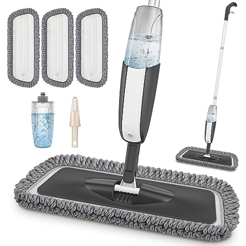 Microfiber Spray Mop for Floor Cleaning - Floor Mop Dry Wet Mop for Hardwood Laminate Tile Wood Floor Cleaning Kitchen Dust Mop with 3 Washable Pads 1 Refillable Bottle 1 Scraper