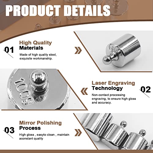 7Pcs 5 Sizes 5g 10g 20g 50g 100g Precision Steel Scale Calibration Weight Kit Test Weights Kits with Tweezers for Jewellery Scale and Digital Balance Scale Laboratory