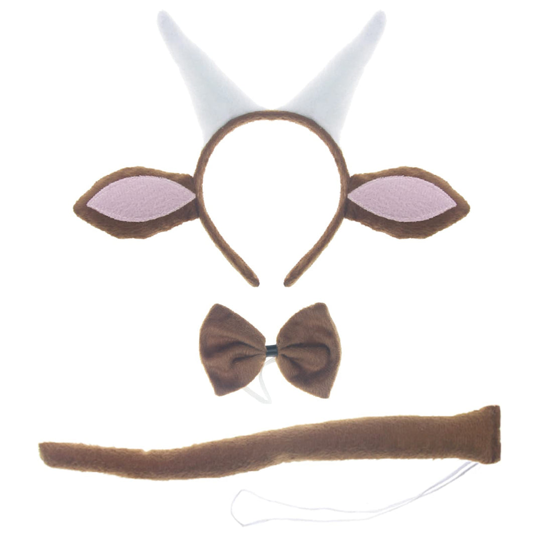 3 Pcs Halloween Goat Ears Headband Bow Tie Tail Plush Sheep Ram Antelope Horns Hair Hoops Bowtie Animal Headpiece Hairband Hair Bands Women Cosplay Costume Dress Up Christmas Birthday Party Accessory