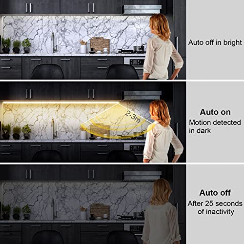 Under Cabinet Light Strip Rechargeable 1M LED Strip Light with Motion Sensor, Warm White led Light for Cabinet, Kitchen, Counter, Shelf, TV (1MRecharge)