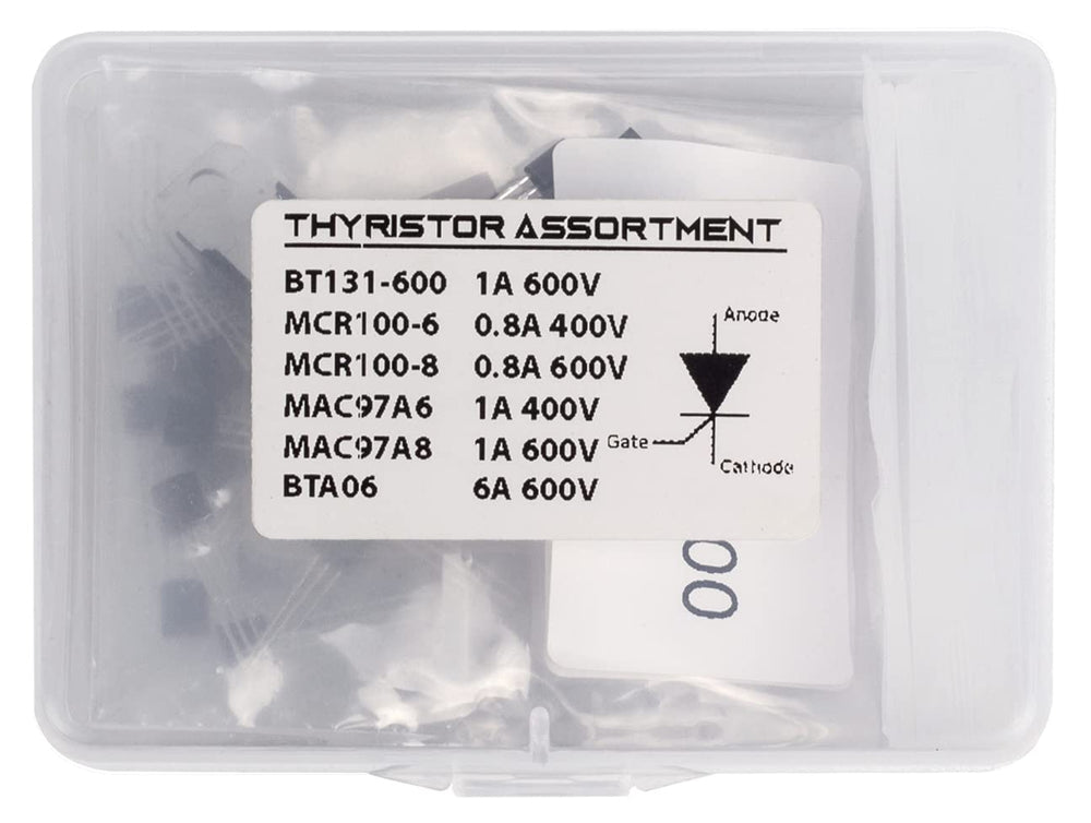 55 pcs Thyristor Assortment Kit Box, 6 Values, TO-92 BT131-600 MCR100-6 MCR 100-8 MAC97A6 MAC97A8, BTA06