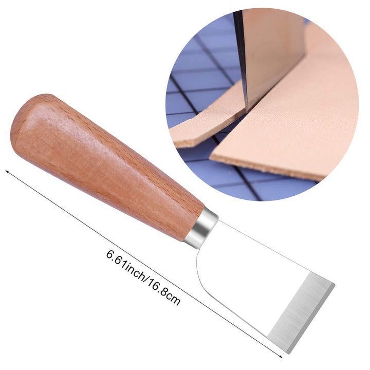 Leathercraft Knife - Leather Skiving Knife, Leather Working Knife Tools with Wooden Handle Easy Trimming &amp; Edge Skiving Leathercraft Craft Tool for DIY(Natural Color)