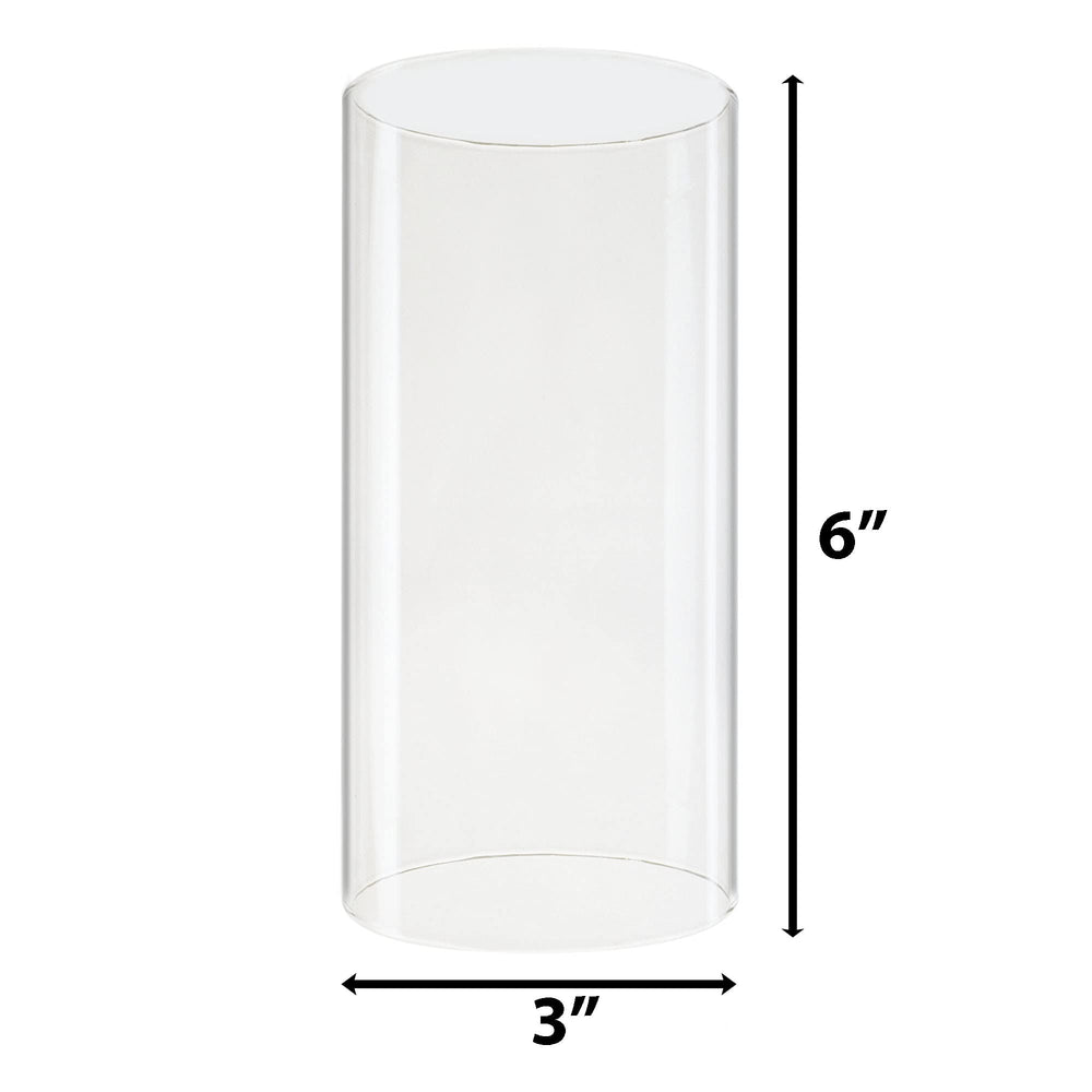 D-3 H-6 Glass Open Ended Hurricane Candleholder Bottomless Cylinder Sleeve Clear Chimney Shade Tube Cover, 1 Piece