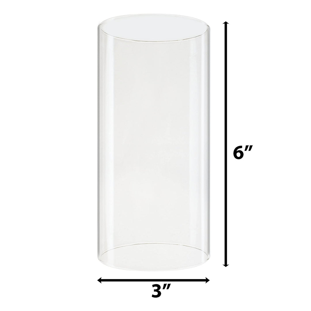 D-3 H-6 Glass Open Ended Hurricane Candleholder Bottomless Cylinder Sleeve Clear Chimney Shade Tube Cover, 1 Piece