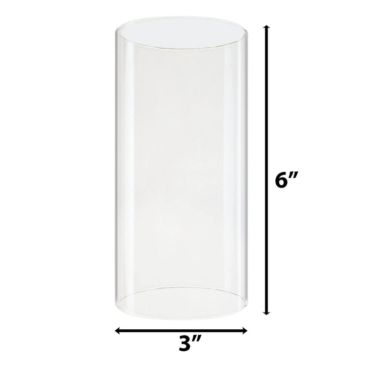 D-3 H-6 Glass Open Ended Hurricane Candleholder Bottomless Cylinder Sleeve Clear Chimney Shade Tube Cover, 1 Piece
