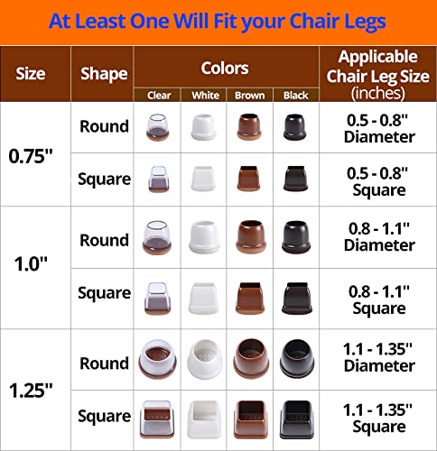 Brown Silicone Chair Leg Floor Protectors with Wrapped Felt, Extra Small Chair Leg Caps, Silicon Furniture Leg Feet Cup, Protect Hardwood Floor from Scratches 16 Pcs (Round, Brown - Fit 0.5-0.8)